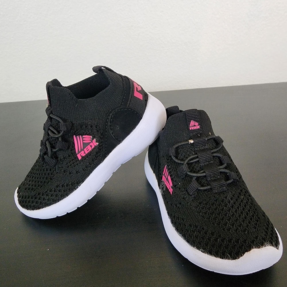RBX Black Knit/Mesh Kids Sneakers with Pink Accents size 5